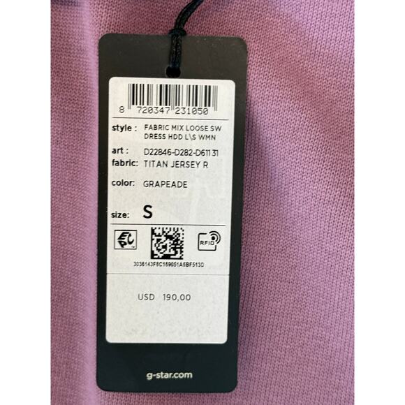 NWT $190 G Star Fabric Mix Loose Hoodie Dress in Grapeade Size Small - Picture 6 of 6